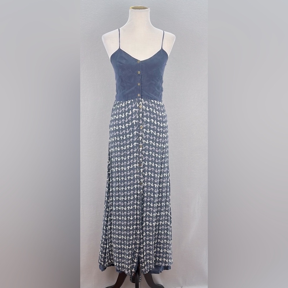 MYNE Ashley Ann - women’s 100% silk maxi dress spaghetti straps navy blue size 2